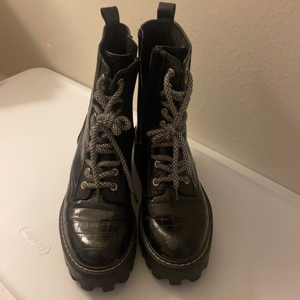 Zara faux croc embossed combat boots